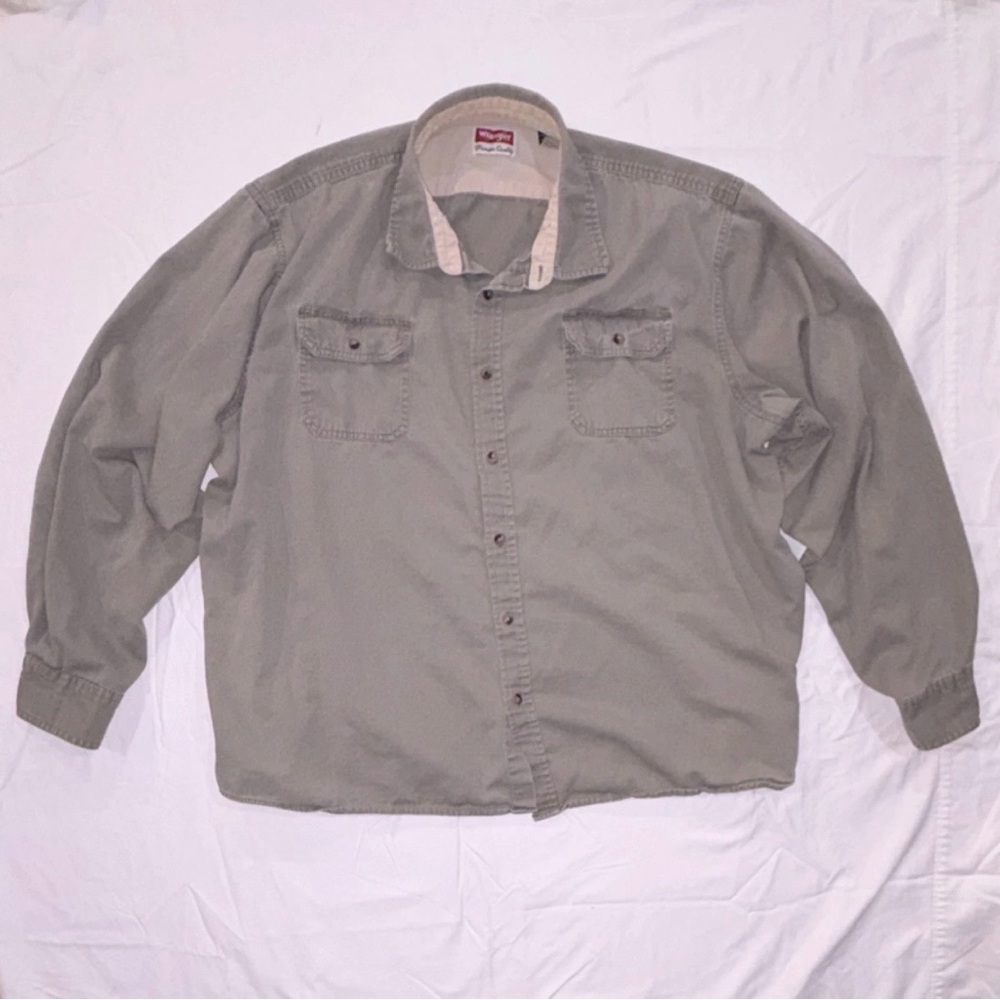 Wrangler Solid Gray Beige Cotton Button-Up Long Sleeve Shirt 3XL